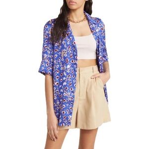 Open Edit Satin Camp Button-Up Shirt S